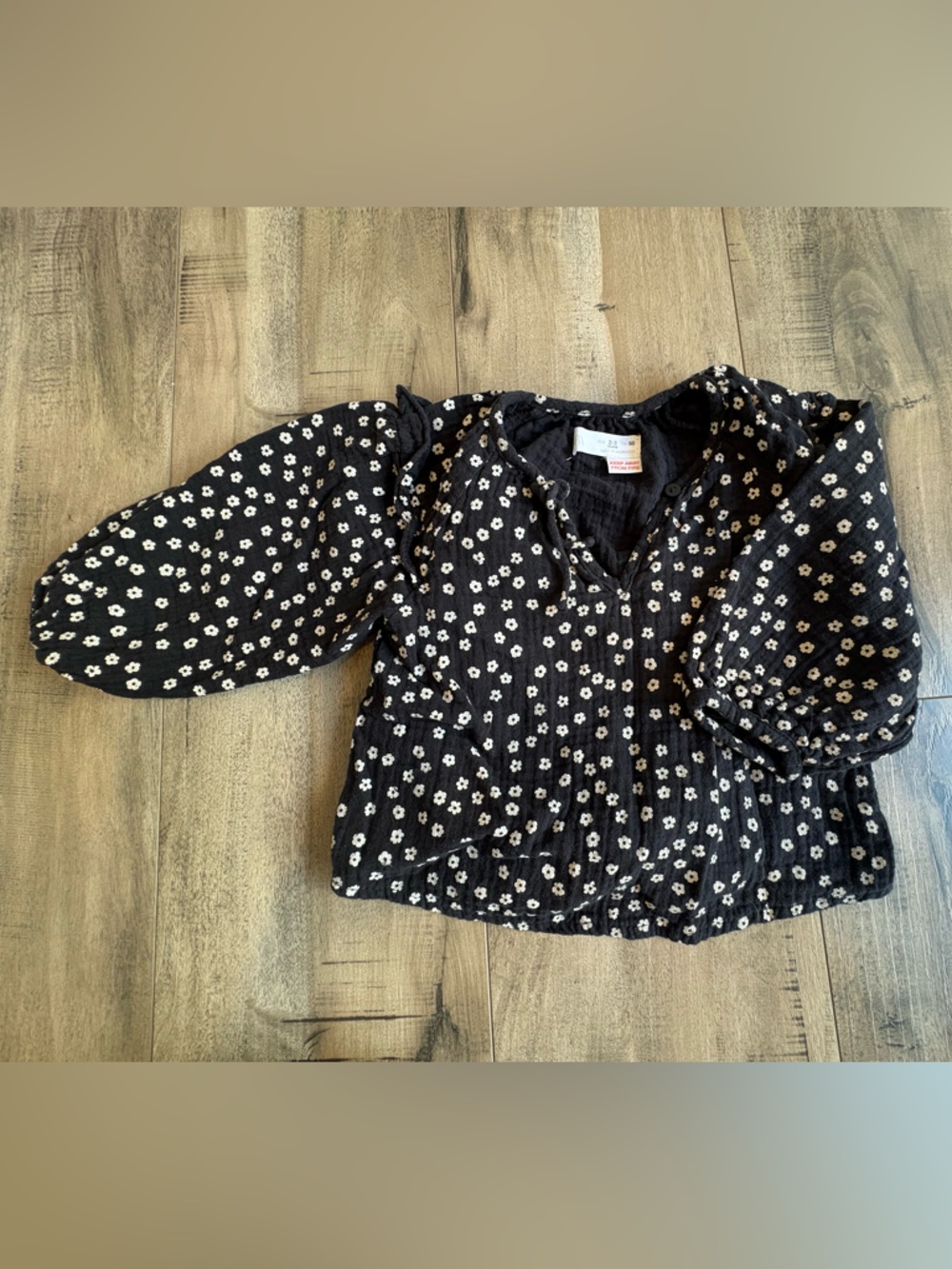 Zara Black Top with White Floral Print